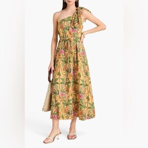 FARM RIO Tropical Paradise Yellow One Shoulder Petals Maxi Dress MEDIUM  NWT
